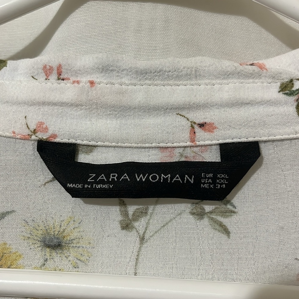 Zara Used XXL White Floral Shirt with Draw String Waist - Picture 2 of 5